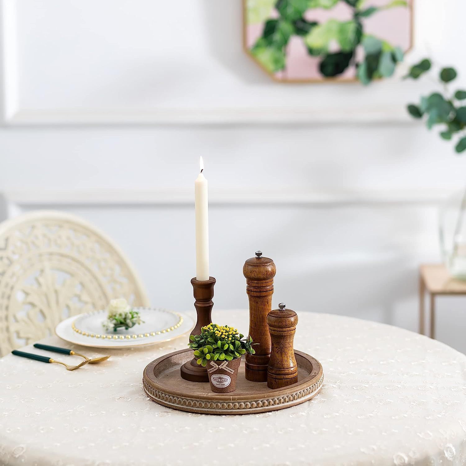 WoodenServe - Vassoio in legno vintage con bordo di perline