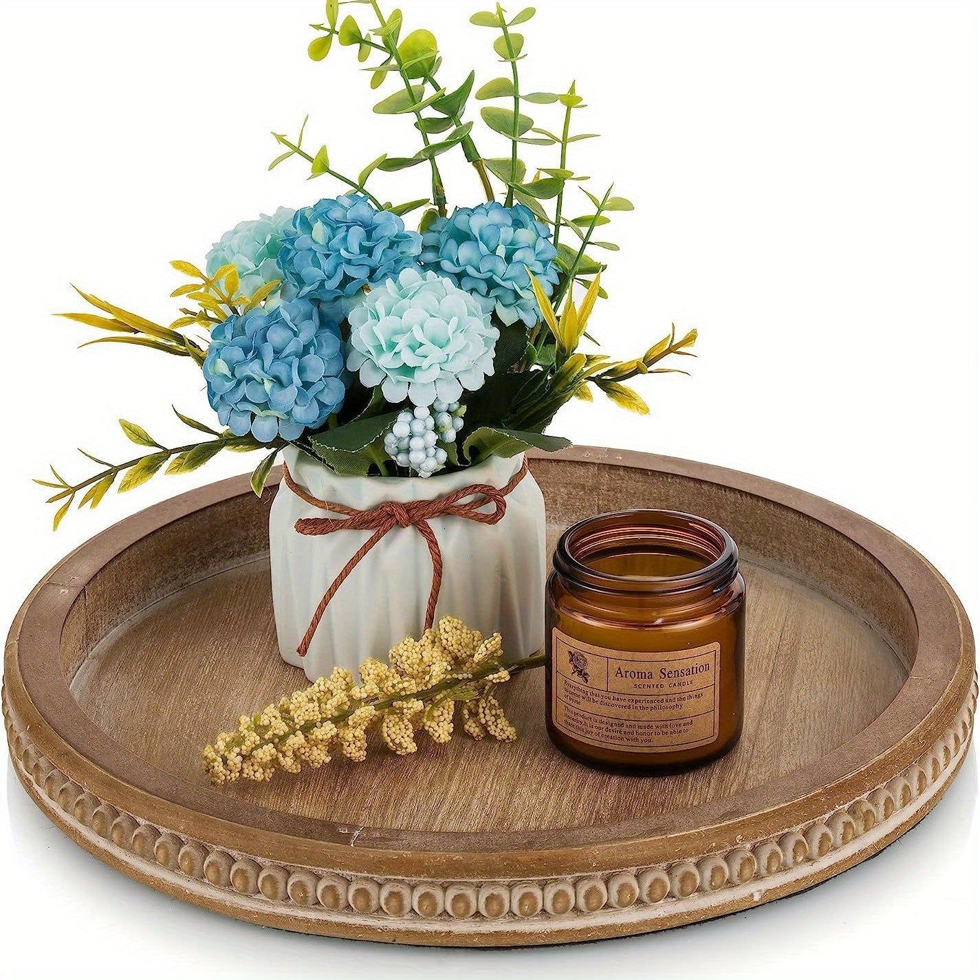 WoodenServe - Vassoio in legno vintage con bordo di perline