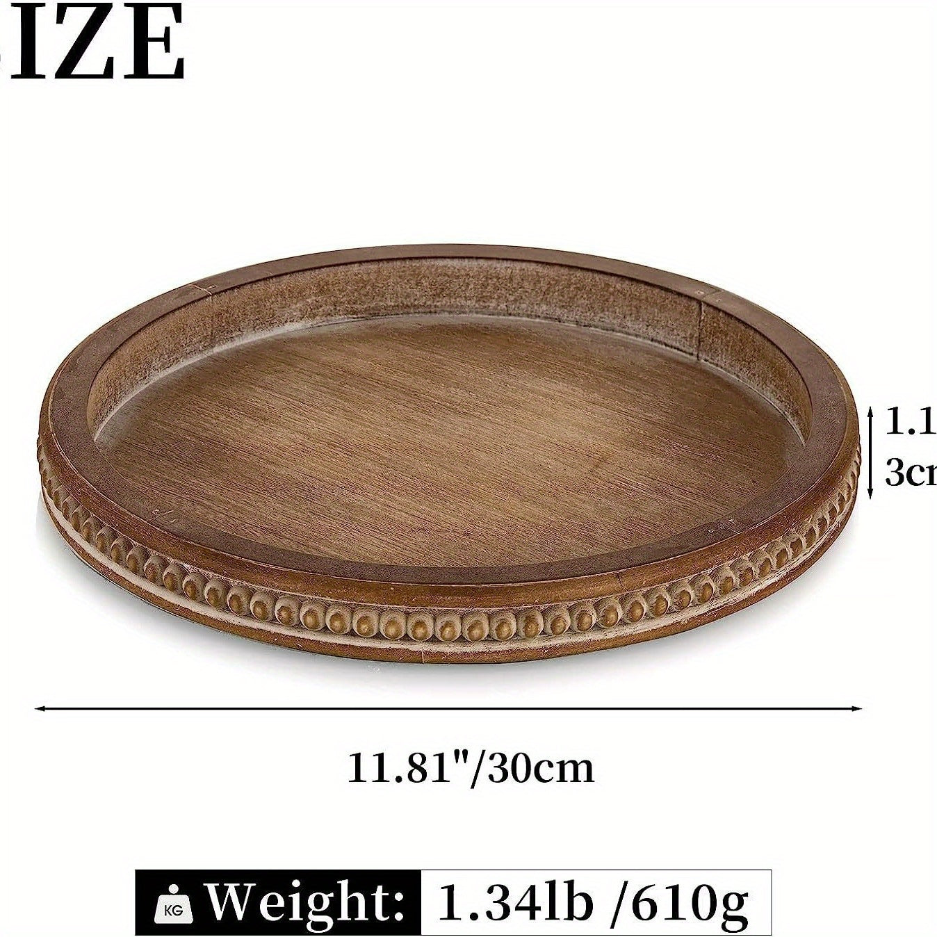 WoodenServe - Vassoio in legno vintage con bordo di perline