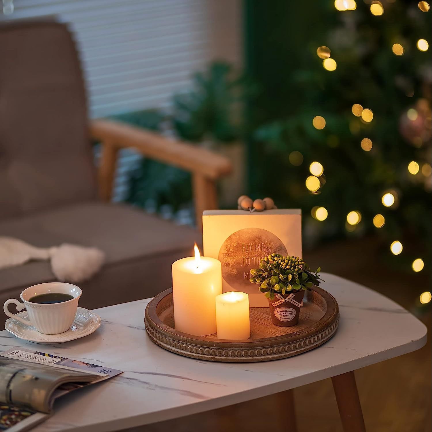 WoodenServe - Vassoio in legno vintage con bordo di perline