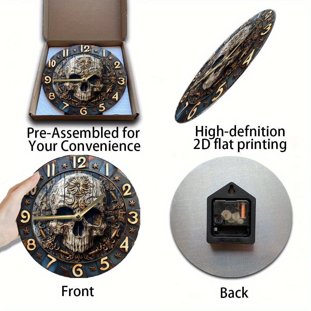 SkullTime - Reloj de pared de aluminio silencioso con diseño decorativo de calavera (20 cm)