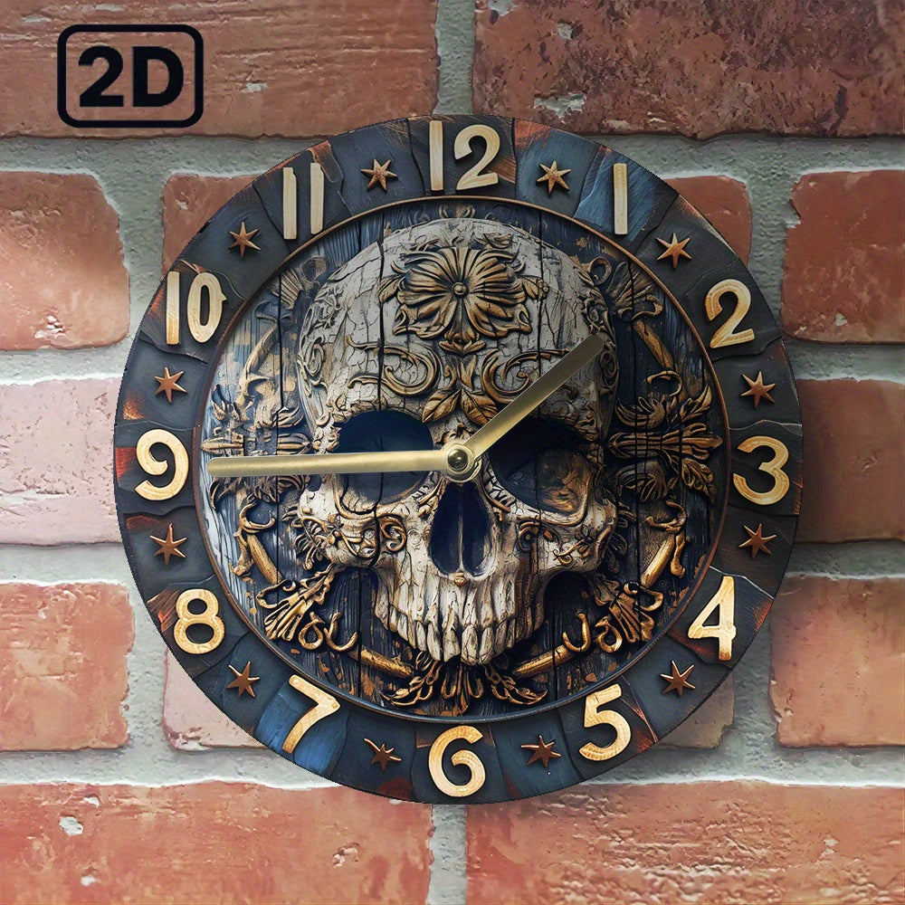 SkullTime - Silent Aluminum Wall Clock with Decorative Skull Design (20 cm)