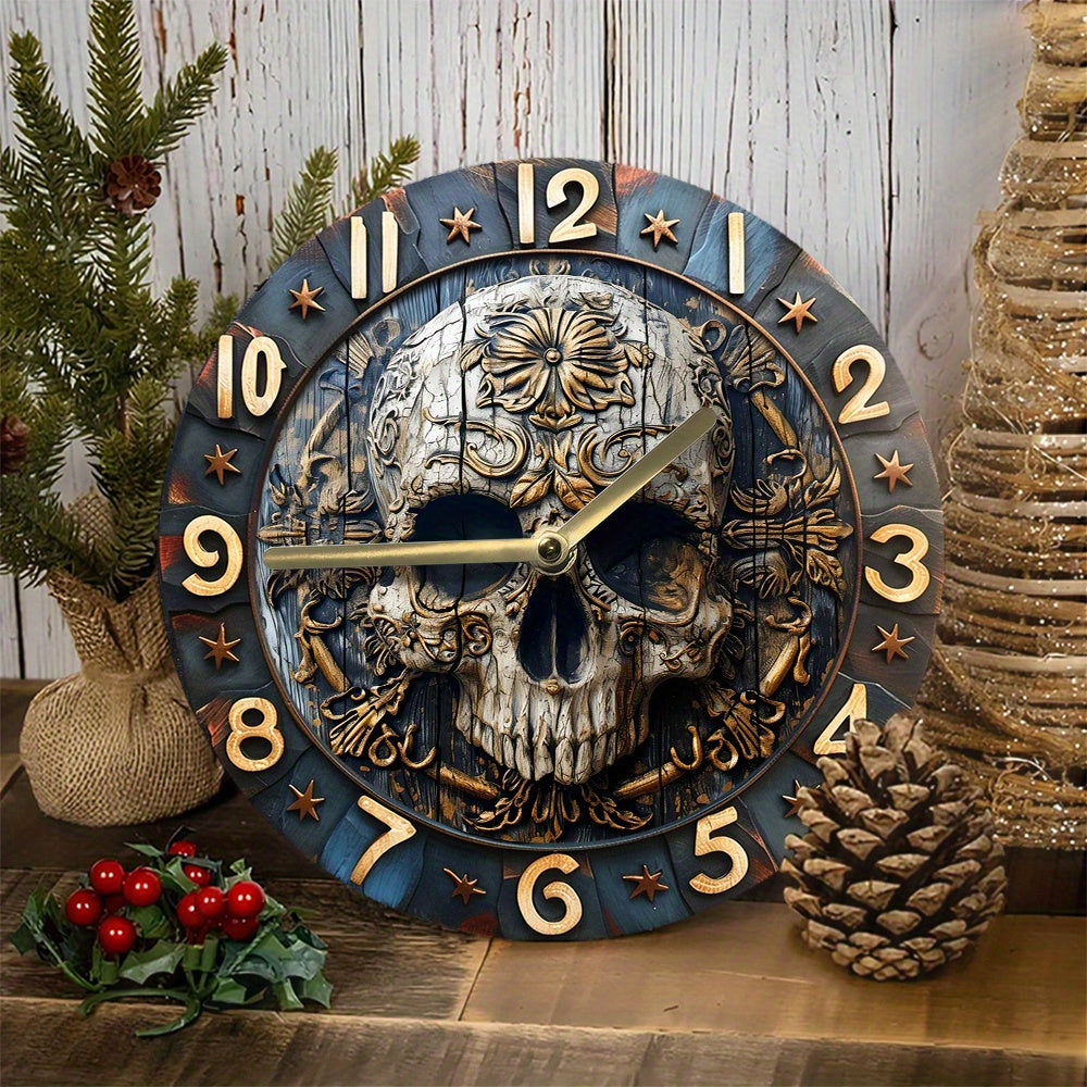SkullTime - Silent Aluminum Wall Clock with Decorative Skull Design (20 cm)