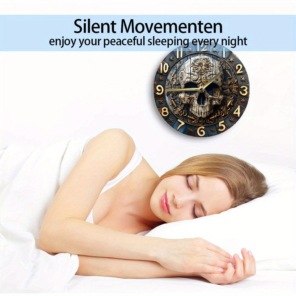 SkullTime - Reloj de pared de aluminio silencioso con diseño decorativo de calavera (20 cm)