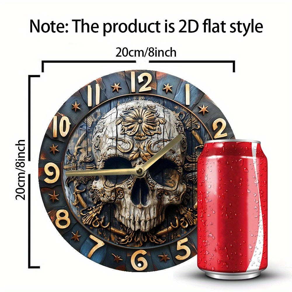 SkullTime - Reloj de pared de aluminio silencioso con diseño decorativo de calavera (20 cm)
