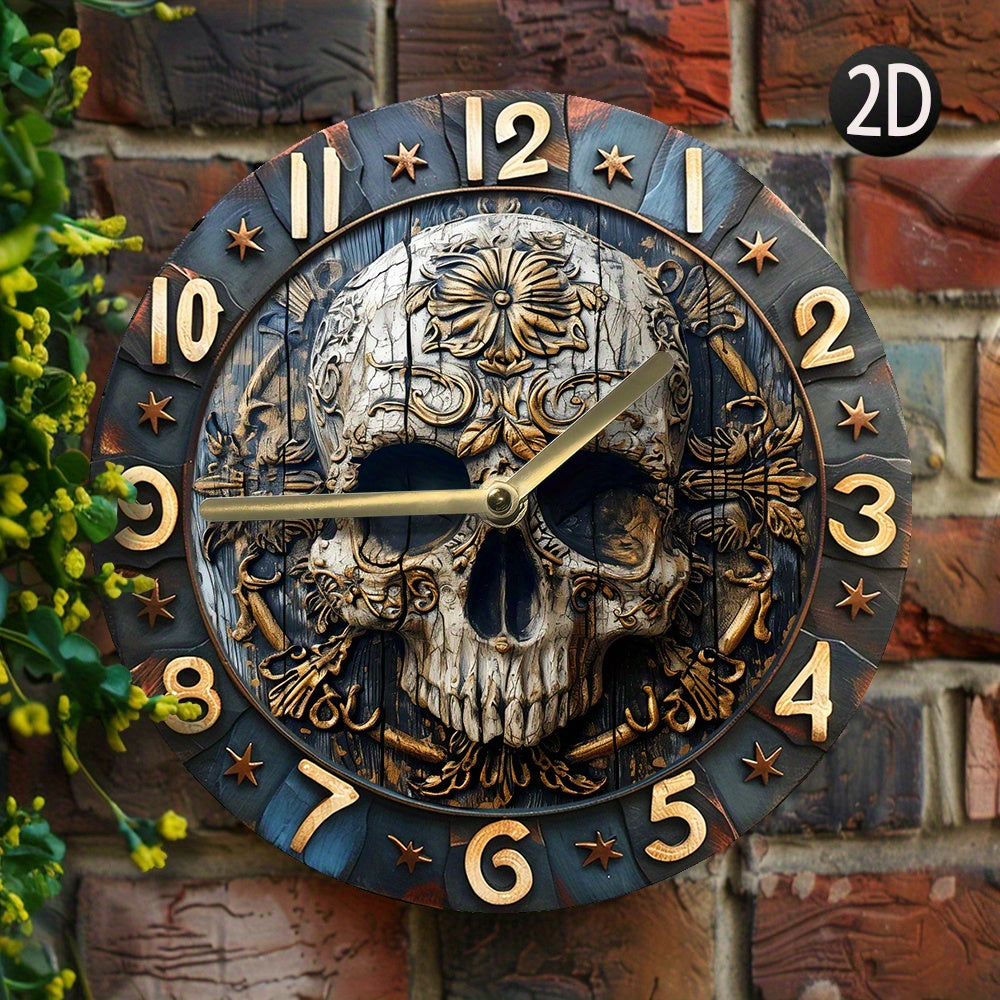 SkullTime - Reloj de pared de aluminio silencioso con diseño decorativo de calavera (20 cm)