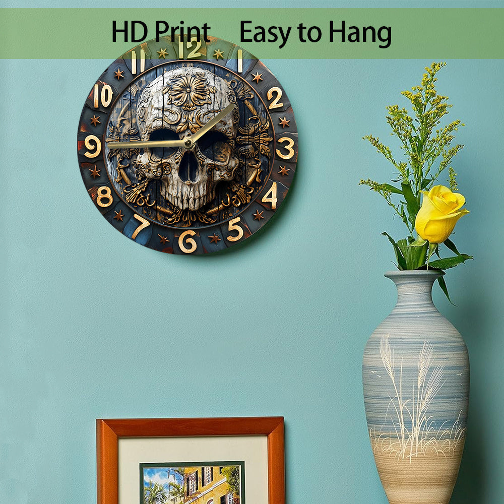 SkullTime - Reloj de pared de aluminio silencioso con diseño decorativo de calavera (20 cm)