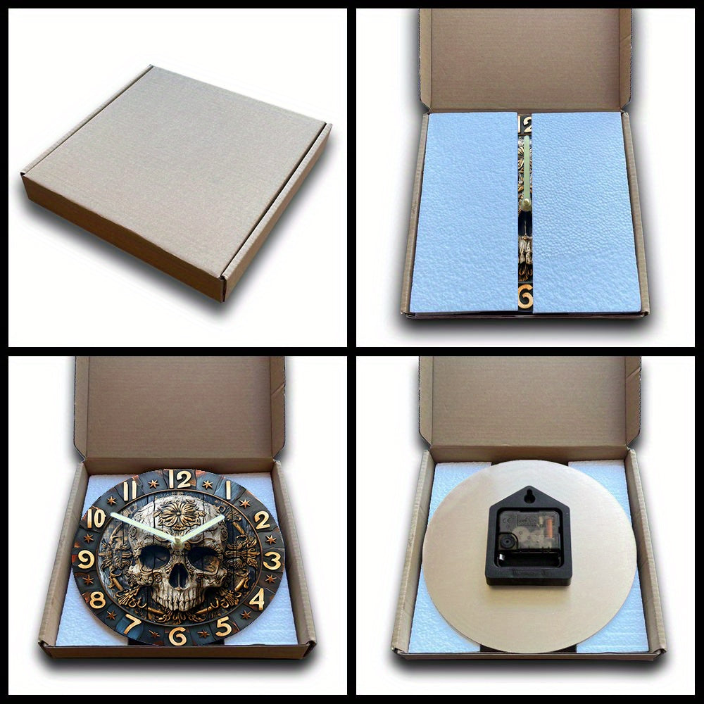 SkullTime - Reloj de pared de aluminio silencioso con diseño decorativo de calavera (20 cm)