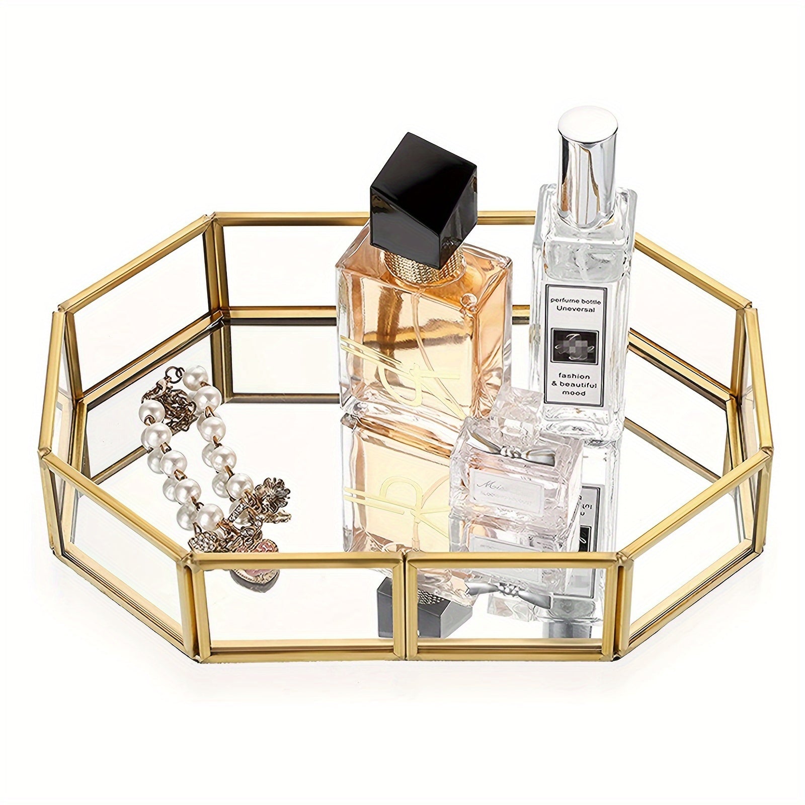 OctaGlass - Vetro Specchio Ottagonale Vintage Vassoio per Trucco