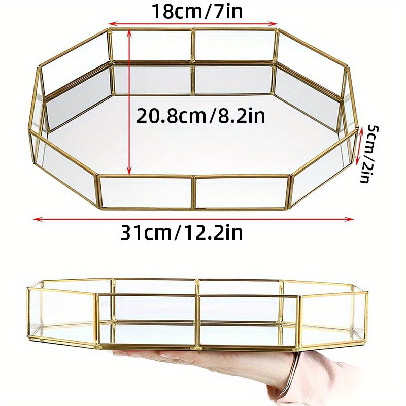 OctaGlass - Vetro Specchio Ottagonale Vintage Vassoio per Trucco