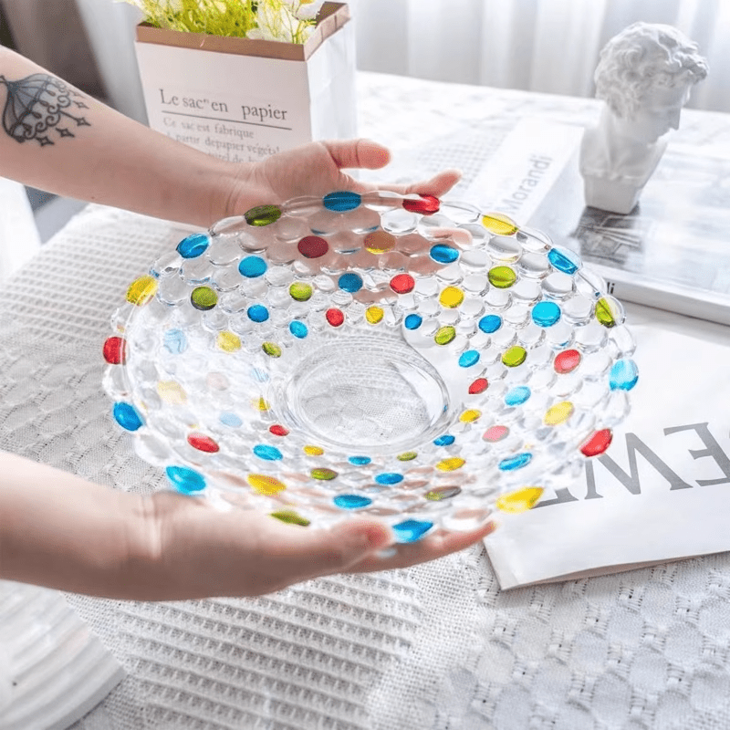 BohoServe-Kom de lunares - Colorido cuenco de vidrio para frutas para el hogar y la cocina
