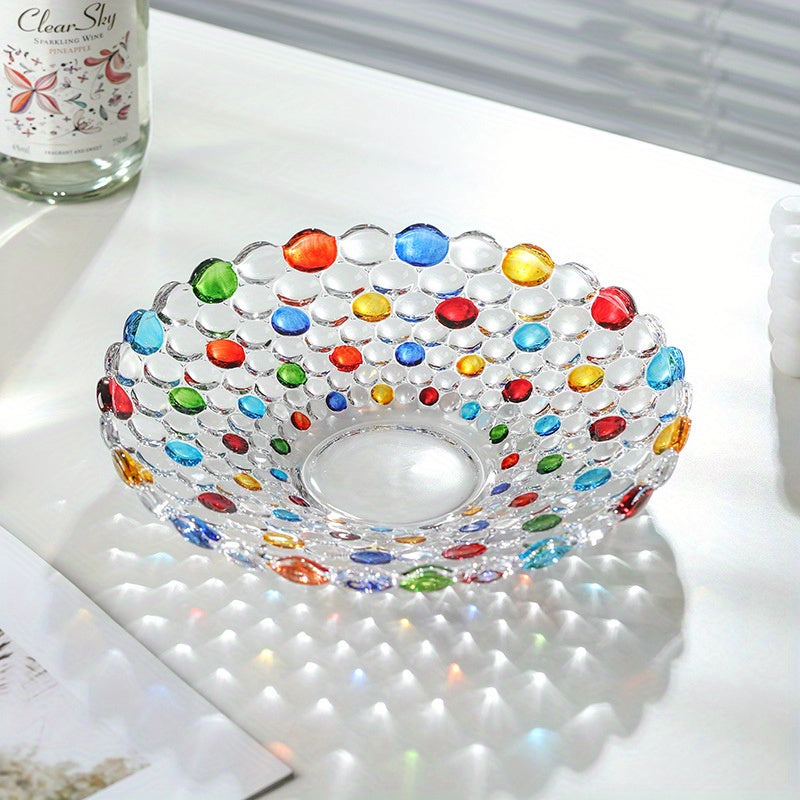 BohoServe-Kom de lunares - Colorido cuenco de vidrio para frutas para el hogar y la cocina