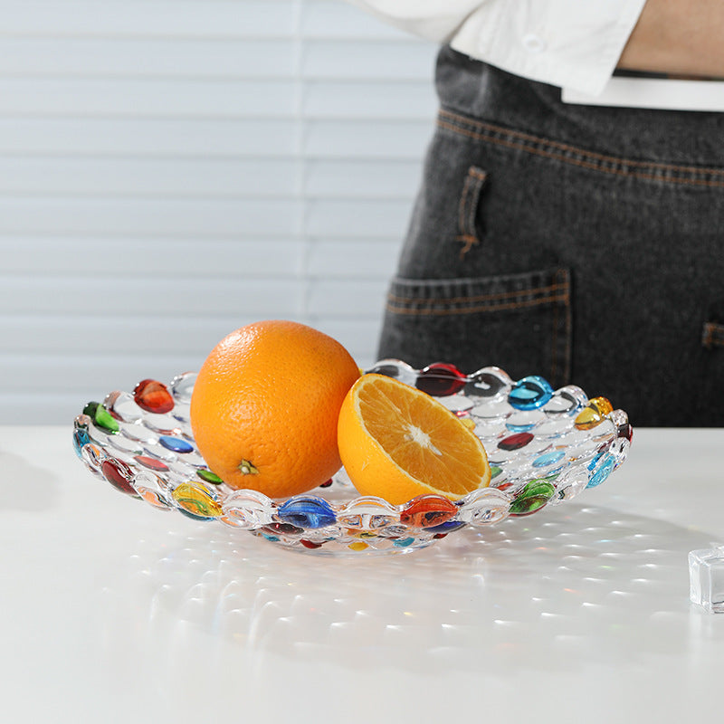 BohoServe-Kom de lunares - Colorido cuenco de vidrio para frutas para el hogar y la cocina