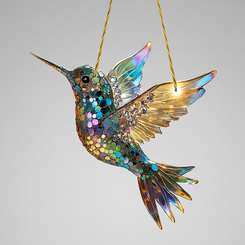 Decoração de Janela Apanhador de Sol Beija-flor Colorido Acrílico Decoração Suspensa