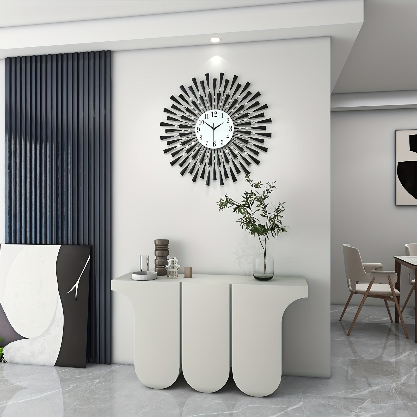 Reloj de Pared Metálico Negro Silencioso con Esfera de Cristal - Funciona con Pilas para Salón, Dormitorio, Oficina