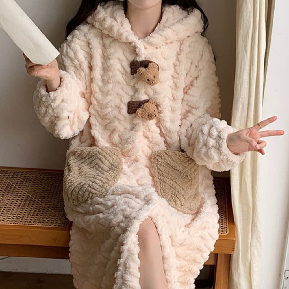 Badjas Polyester Lange Warmte Hooded Dames Winterbadjas