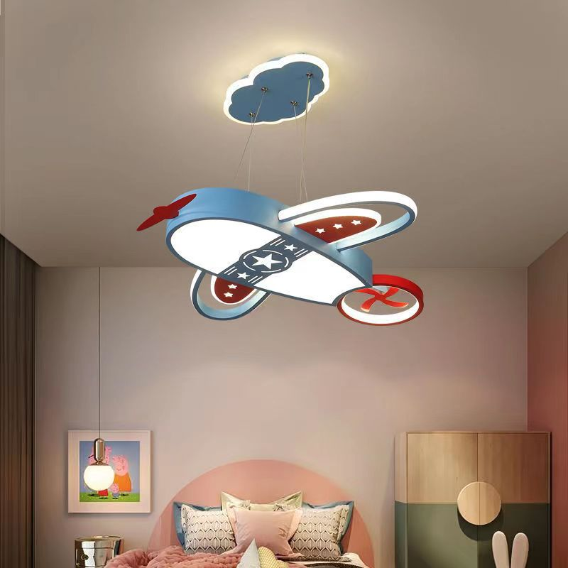 Candeeiro suspenso para quarto infantil em forma de avião com LED e lustre
