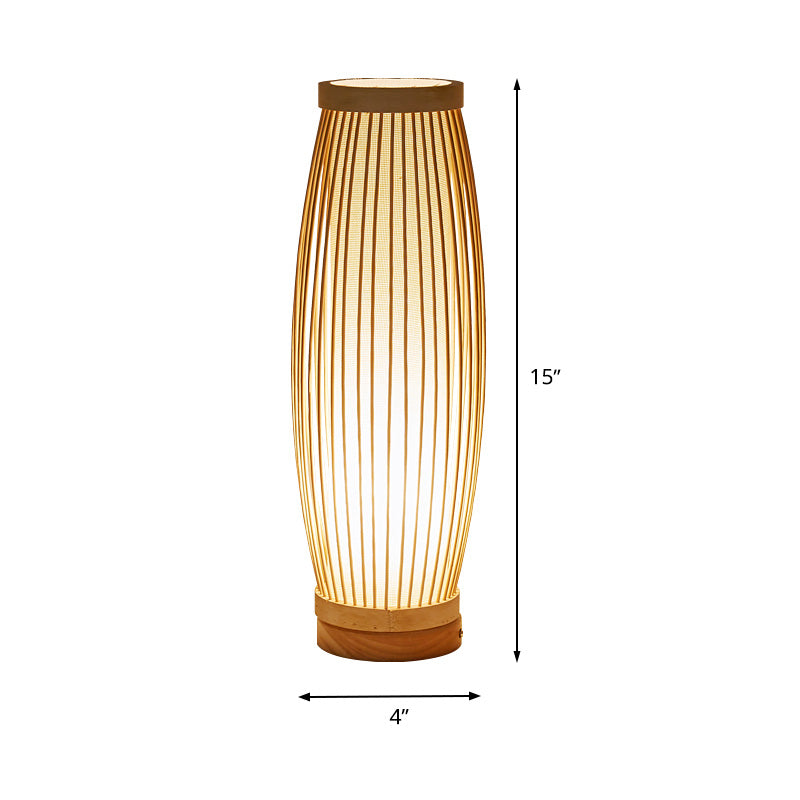BambooGlow - Elongated Bamboo Table Lamp with Fabric Shade