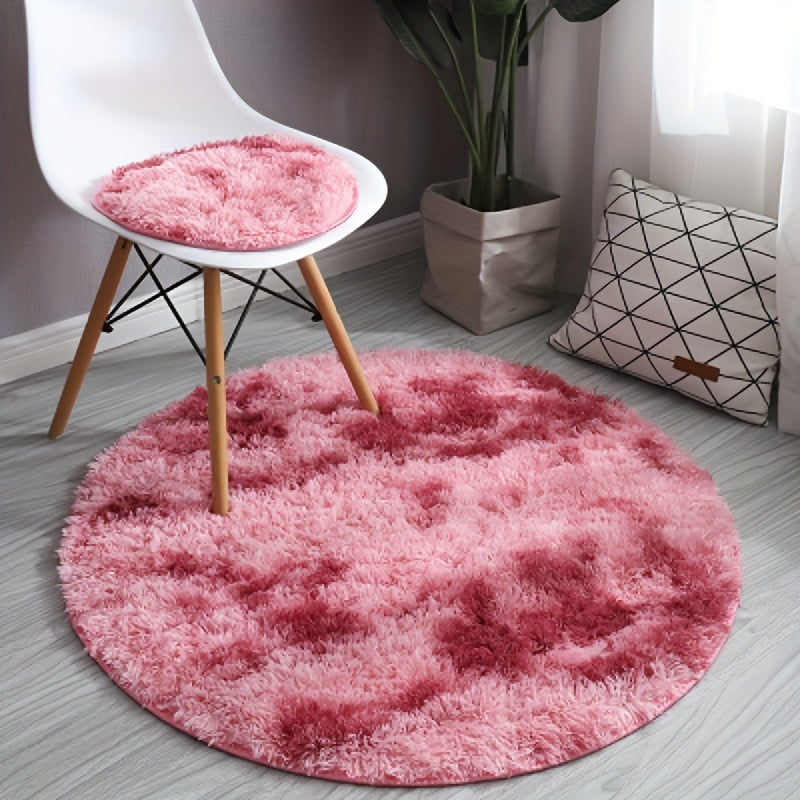 1 pieza Alfombra redonda de peluche teñida anudada - Alfombrilla decorativa suave y cálida para sala de estar, dormitorio y yoga