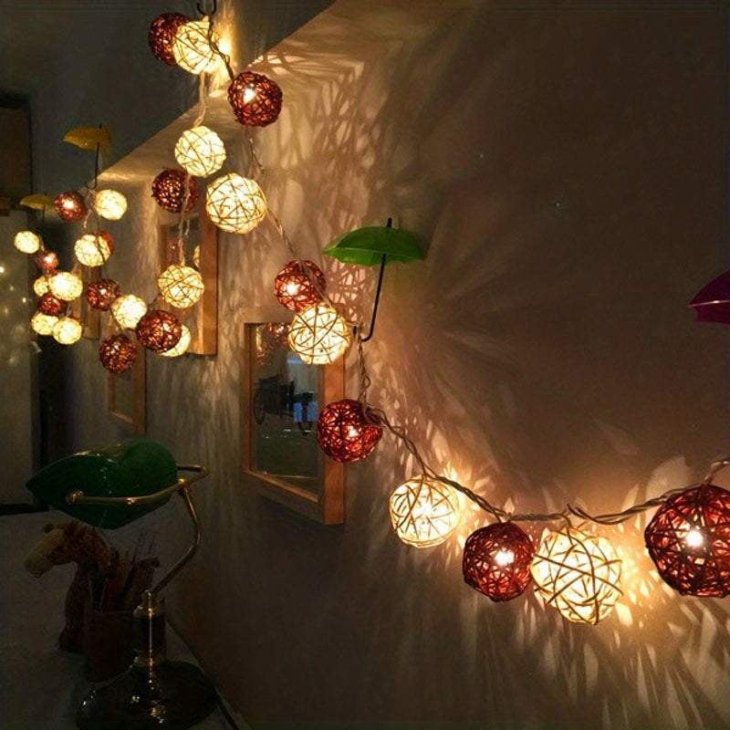LuxeGlow - Blue White Rattan Light Strings 2m 20 LEDs, Battery-Powered Decorative Lighting