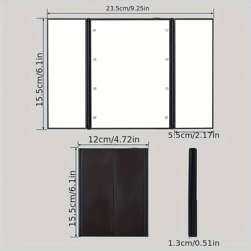 Driezijdige LED Make-up Spiegel – Draagbare Opvouwbare Trifold Spiegel met Verlichting