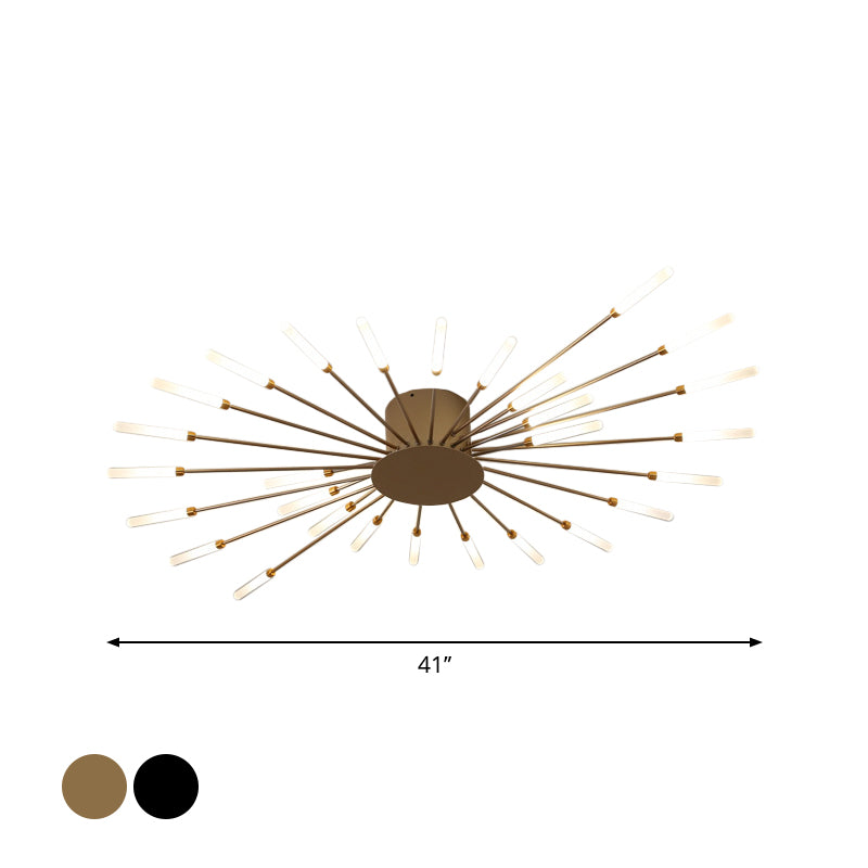 Lámpara de techo moderna en negro/dorado Burst - 12/18/28 luces LED montaje semi empotrado para dormitorio