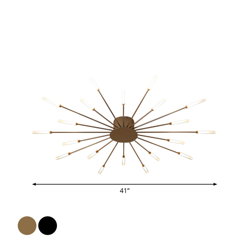 Lámpara de techo moderna en negro/dorado Burst - 12/18/28 luces LED montaje semi empotrado para dormitorio