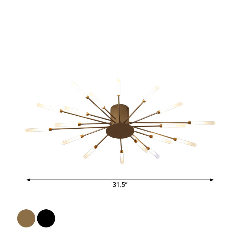 Lámpara de techo moderna en negro/dorado Burst - 12/18/28 luces LED montaje semi empotrado para dormitorio