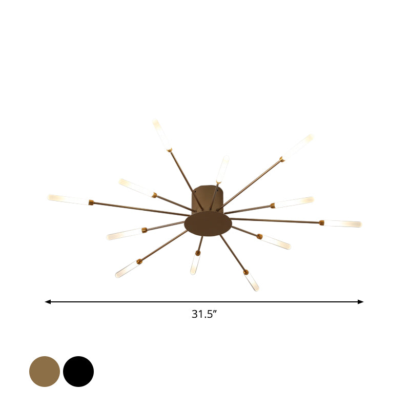 Lámpara de techo moderna en negro/dorado Burst - 12/18/28 luces LED montaje semi empotrado para dormitorio