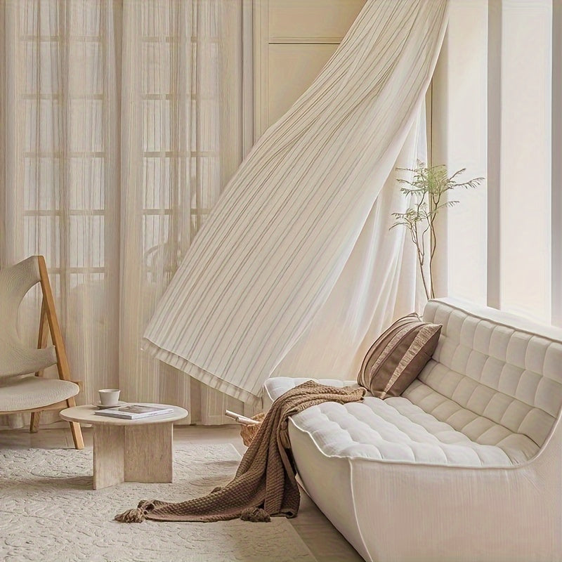 Gxi Tende Vintage - Tende Semi-trasparenti Ricamate a Righe 2 Pannelli