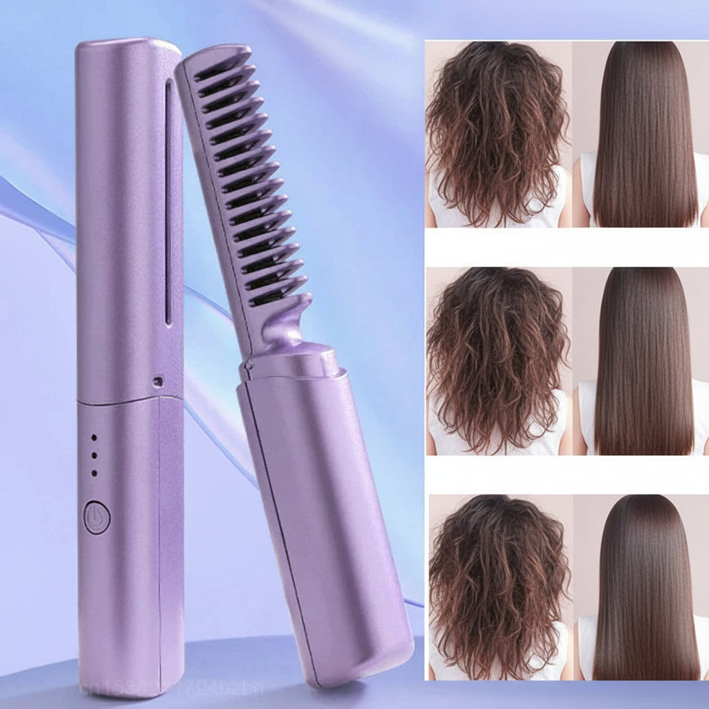 Spazzola Piastra Capelli Senza Fili Portatile Antipiega Compatta