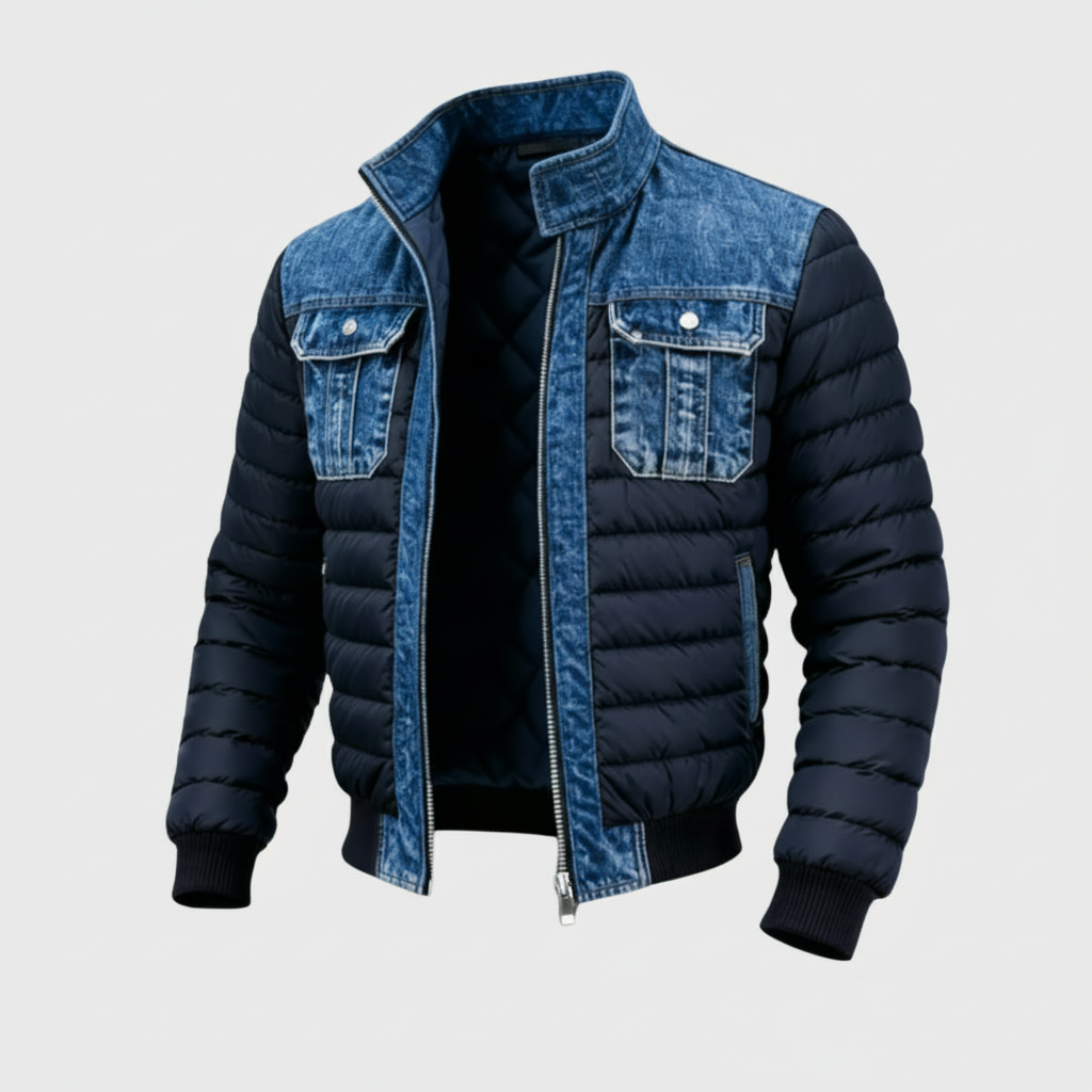 Heren Jas Denim Quilt Gewatteerd Modern