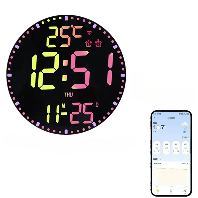 WiFiTime - LED Wall Clock With Calendar and Dual Alarm Function