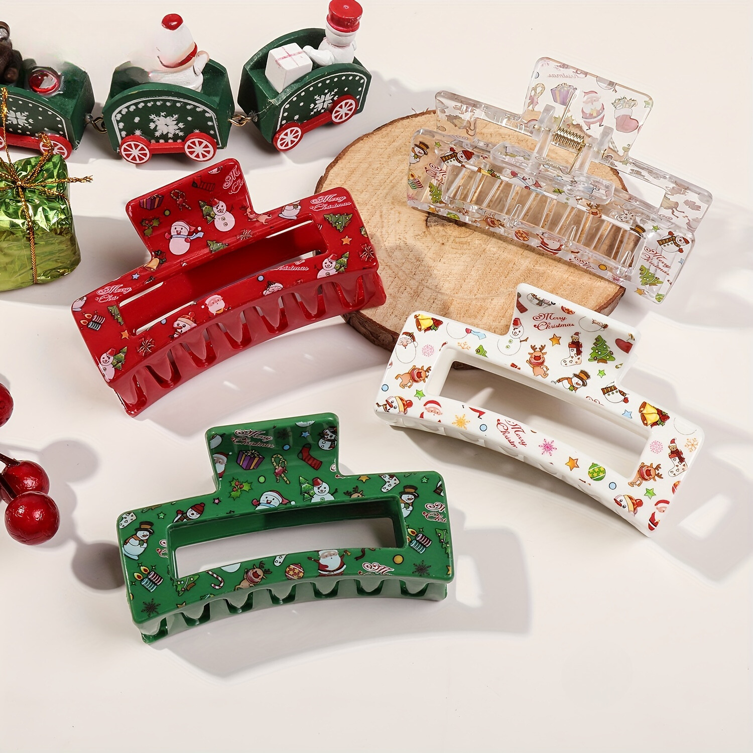 FestiveClips - 4-delige Set Elegante Kerstprint Haarklemmen