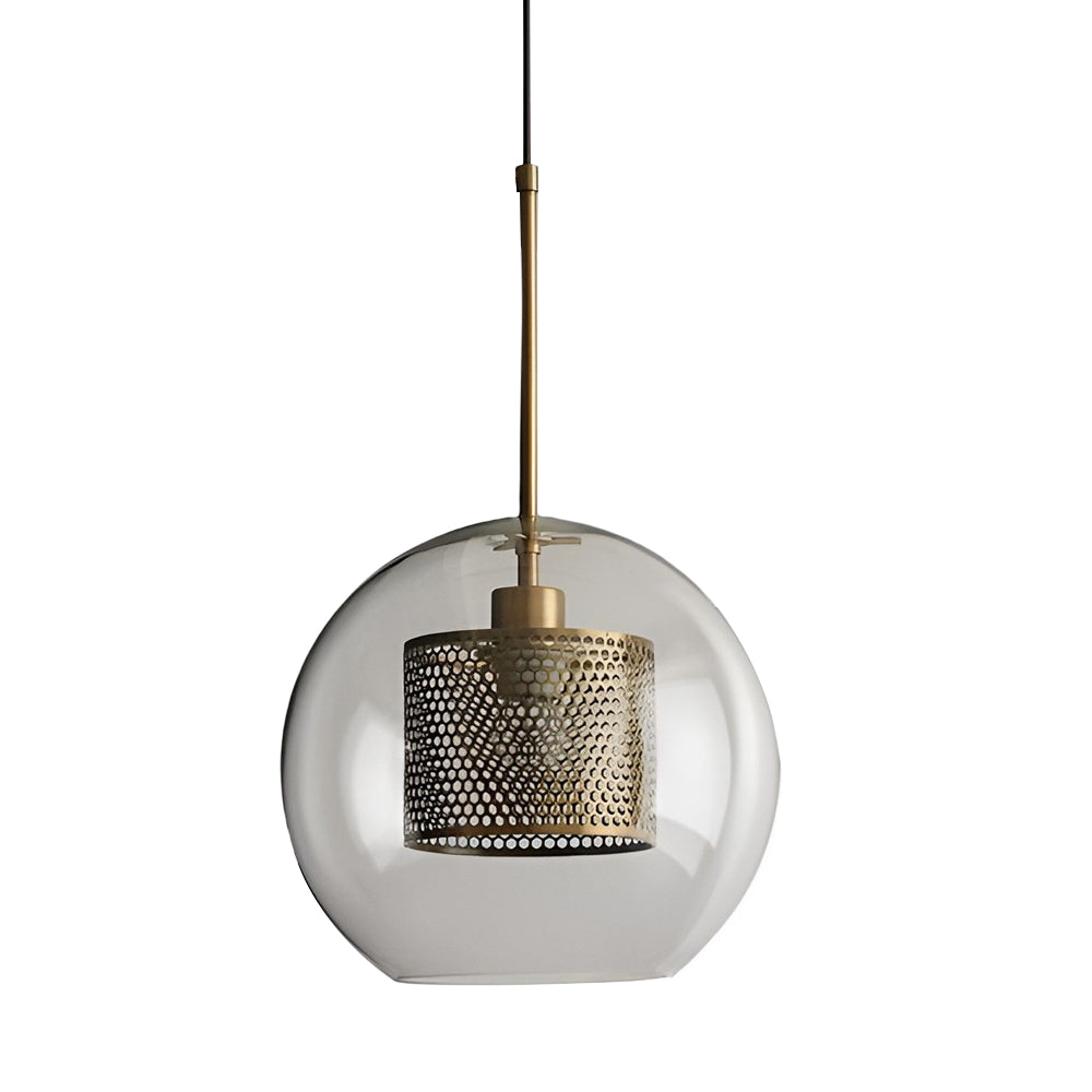 GoldenGlow - Industrial Vintage Pendant Lamp with Glass Dome and Golden Accent