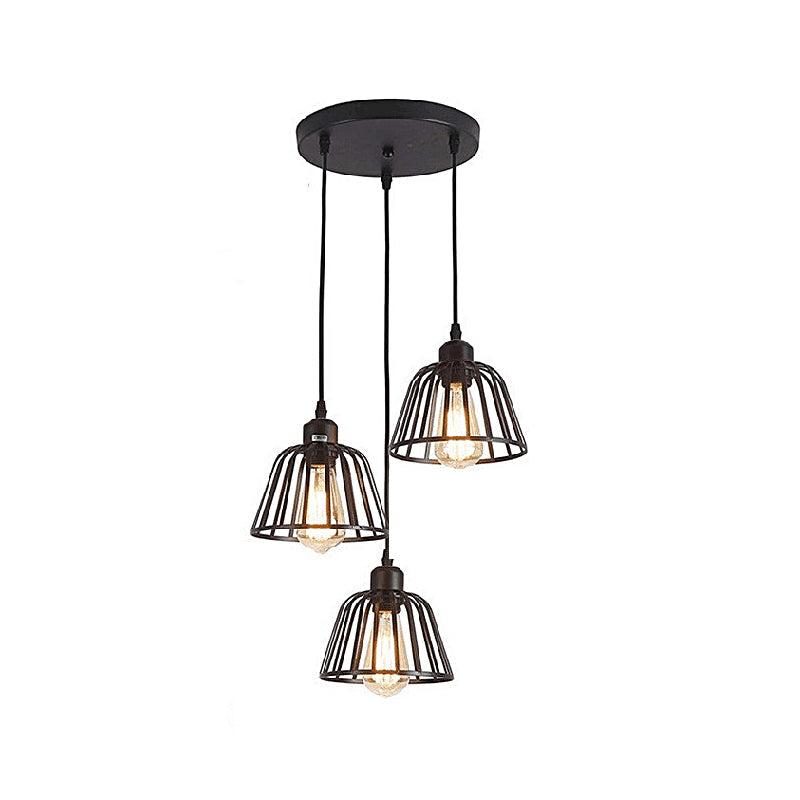 Lámpara colgante retro industrial LED pequeña jaula de hierro negra 1/3 luces