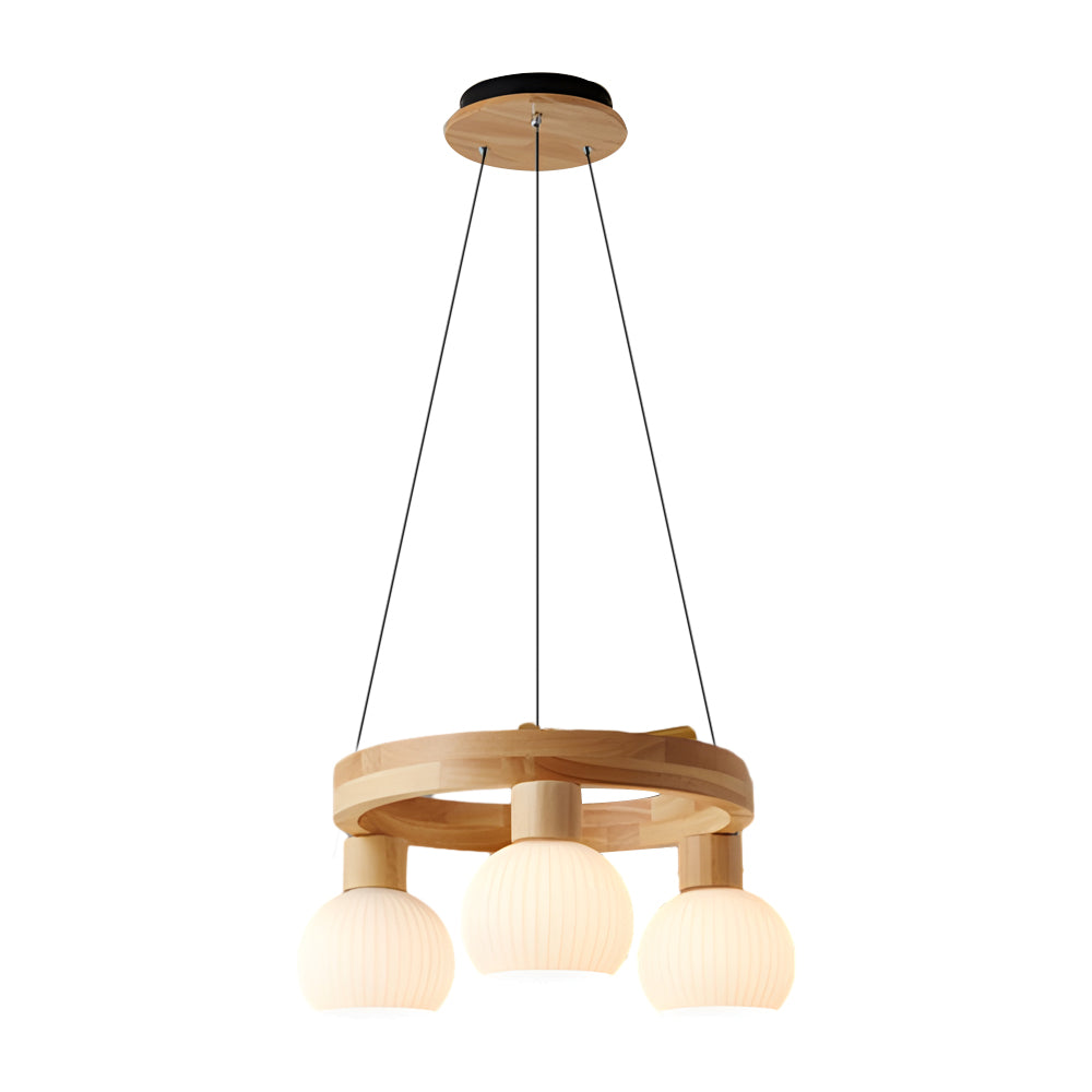 NordicLustre - Scandinavian Wooden Chandelier with 3-Step Dimming Function