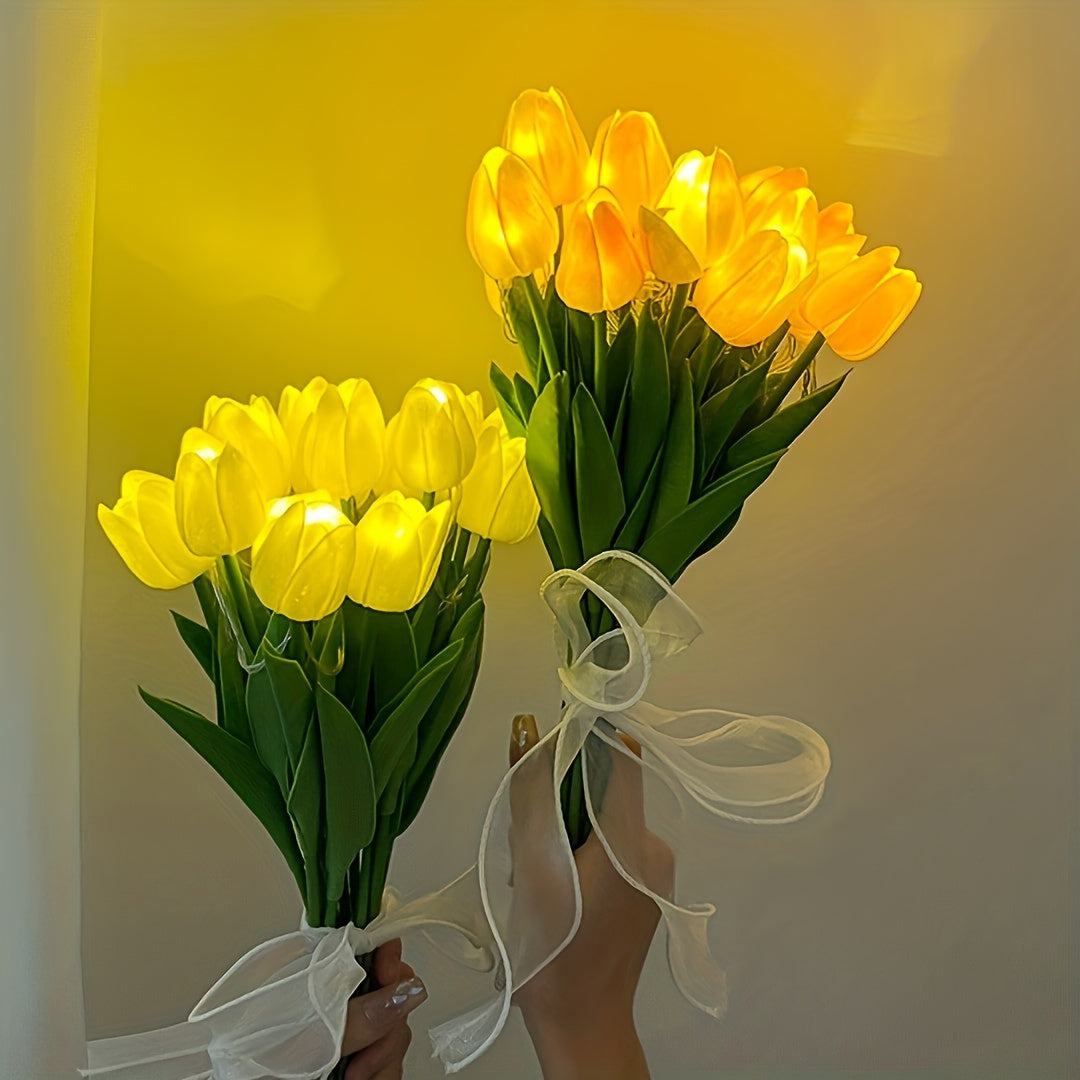 LumiBloom - 10 unidades de lámparas LED de tulipán, ramos de mesa hechos a mano, perfectas