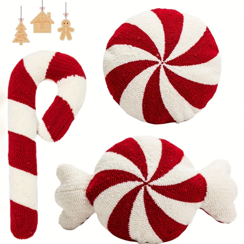 CandyCaneKussen - Vintage Kerstkussen, Handwasbaar, Polyester Vulling