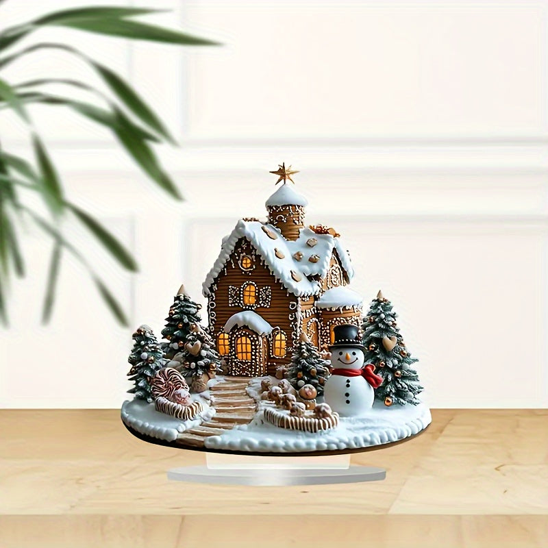 DecoGember - Acryl Gemberhuis met Sneeuwman, Moderne Kerst Tafeldecoratie