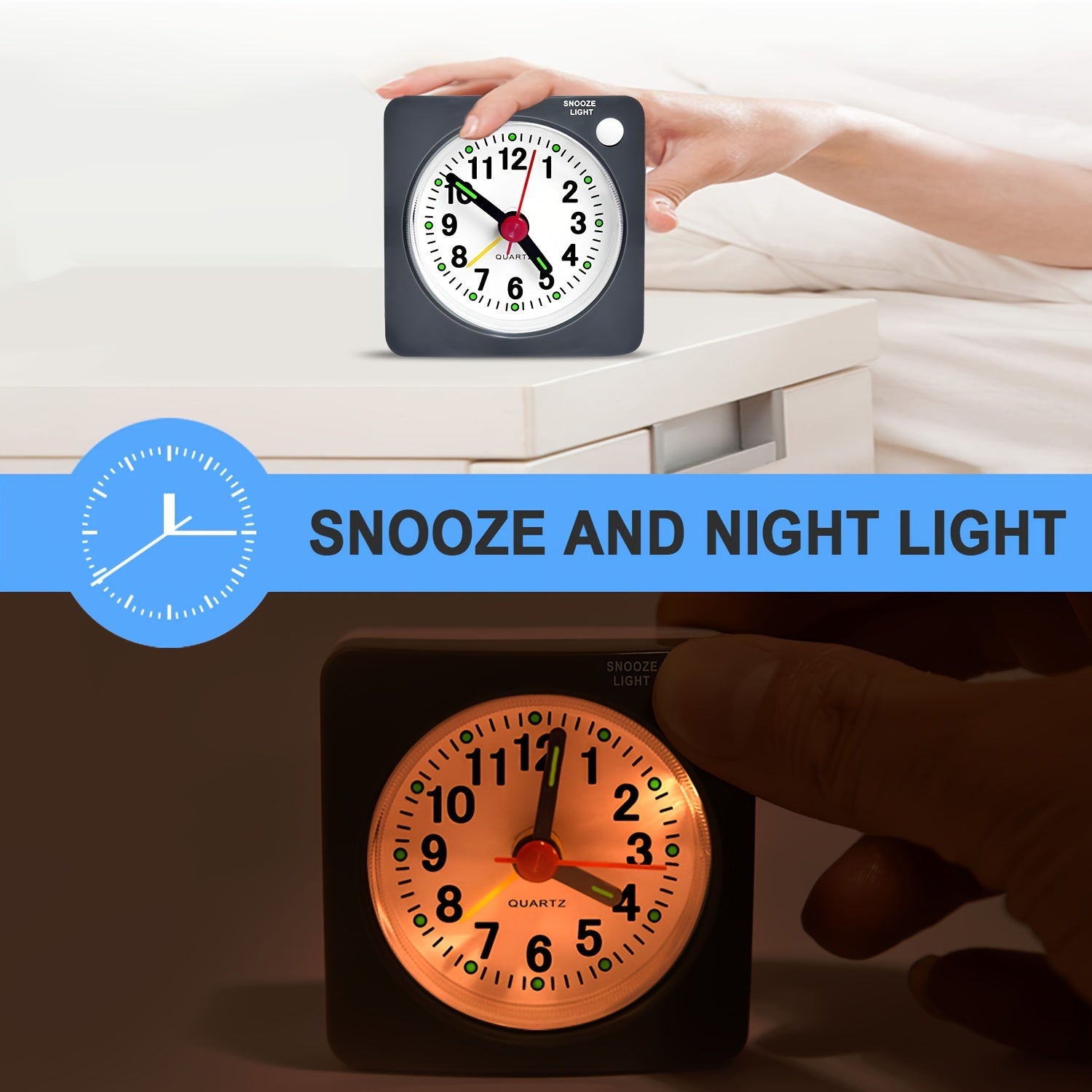 TravelSquare - Compacte Reisklok met Snooze en Nachtlampje