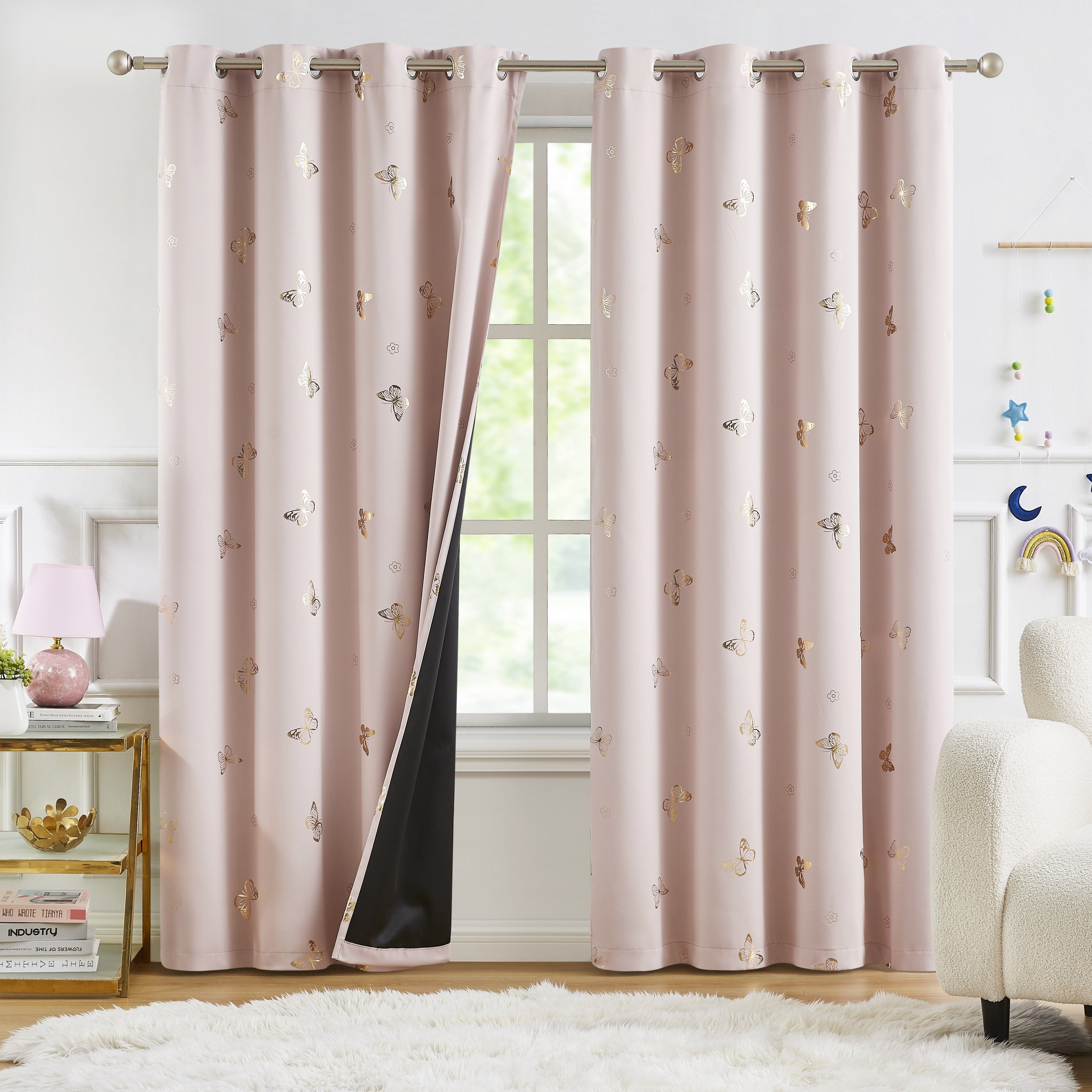 Tende Oscuranti Bronzing Butterfly - 2 Pezzi Isolamento Termico e Acustico per Soggiorno e Camera da Letto