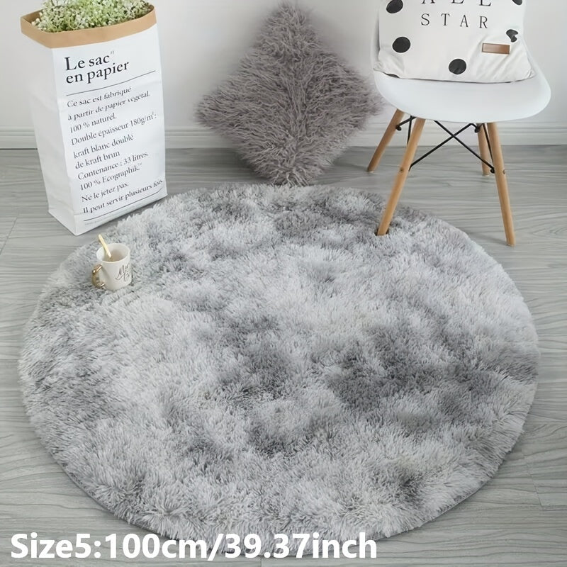 1 pieza Alfombra redonda de peluche teñida anudada - Alfombrilla decorativa suave y cálida para sala de estar, dormitorio y yoga
