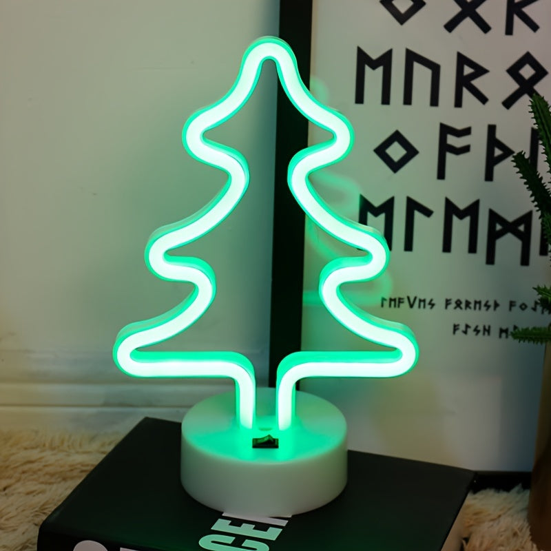 FestiveGlow - Lâmpada de Árvore de Natal Neon LED, Alimentação Dupla USB/Pilha