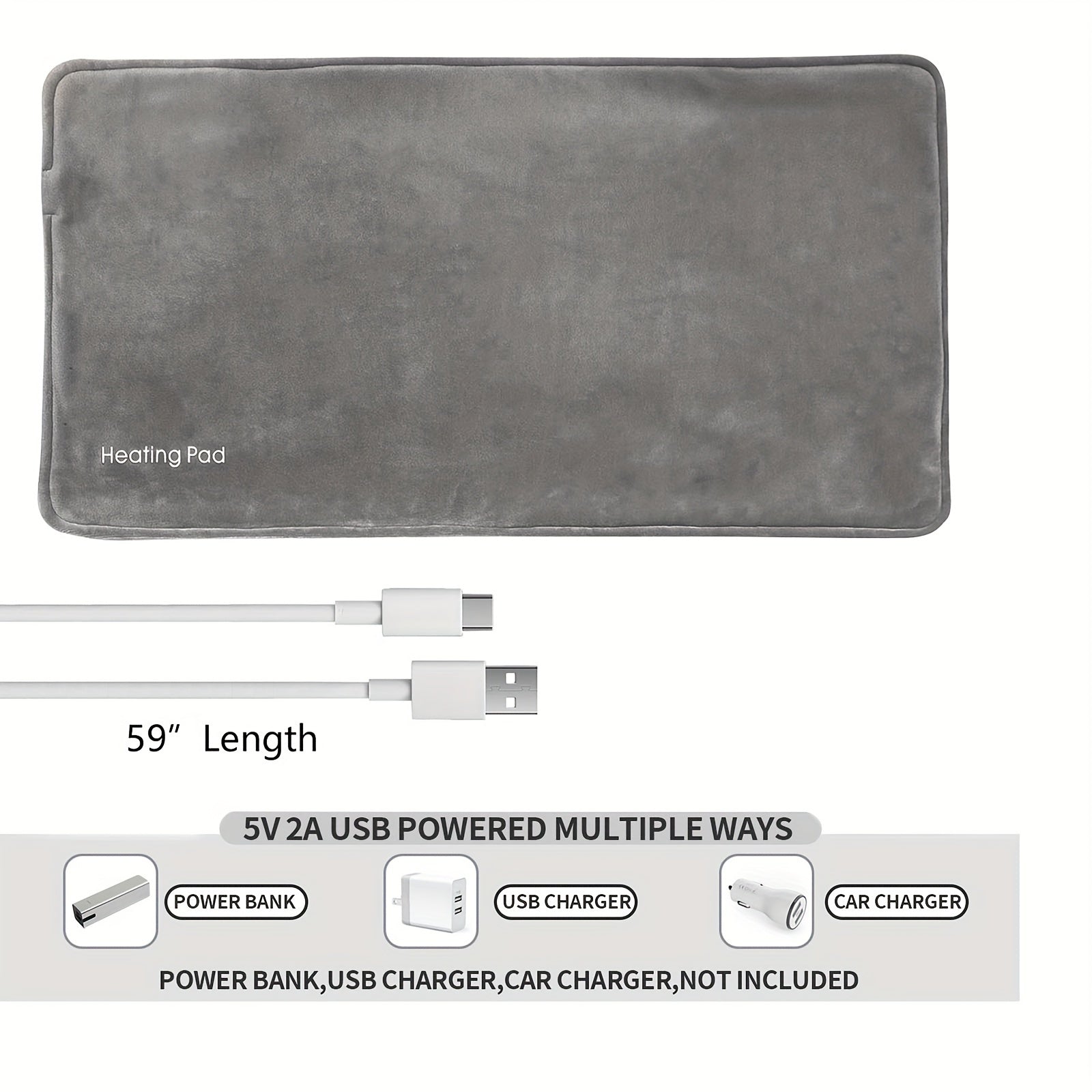 Coperta Riscaldante Elettrica USB - Coperta in Flanella Impermeabile, Grigia, 10W