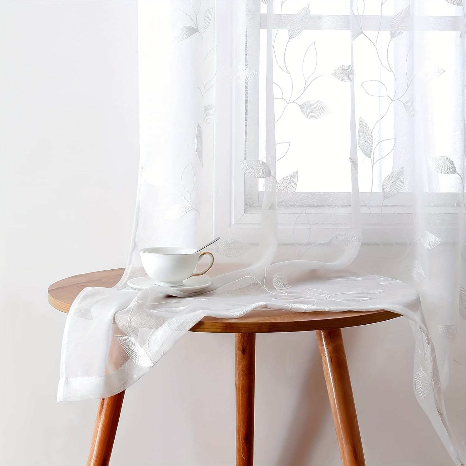 Blad Ricamo Tende Trasparenti - 2 Pezzi con Astuccio per Bastone per Camera da Letto e Soggiorno