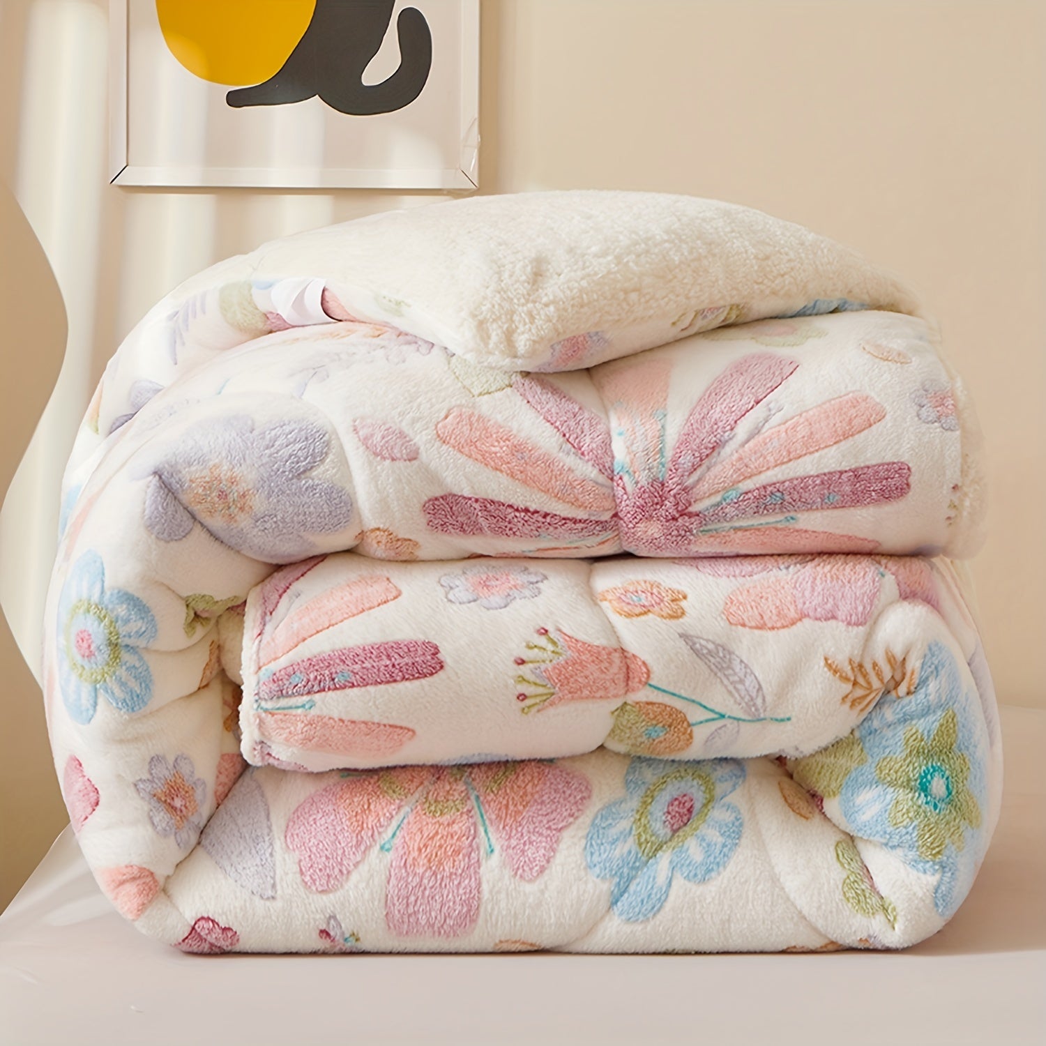 Soft Floral Fleece Winter Duvet – Warm Polyester Cover for Autumn and Winter, Suitable for Bedrooms and Guest Rooms
