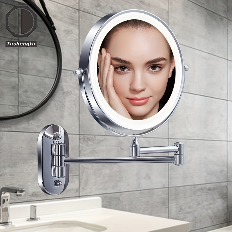 ED Make-up Mirror with Lighting - Double-sided, 3/5/7/10X Magnification, Dimmable LED Lights, Extendable Arm