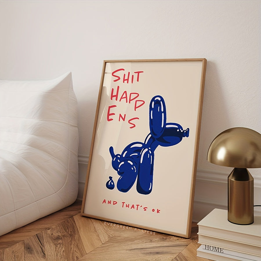 1 Piece Frameless Modern Canvas Poster - Inspirational Blue & Red Typography, Balloon Dog Prints Wall Decoration