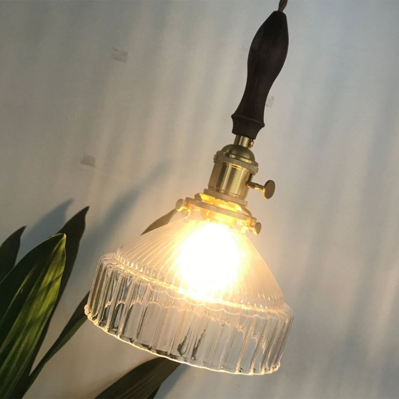 Rustic Loft Pendant Lamp 1-Light Clear Ribbed Glass Ceiling Light
